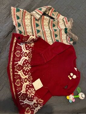 Tommy Bahama Girls' Red and Cream Holiday Knit Sweater Dress